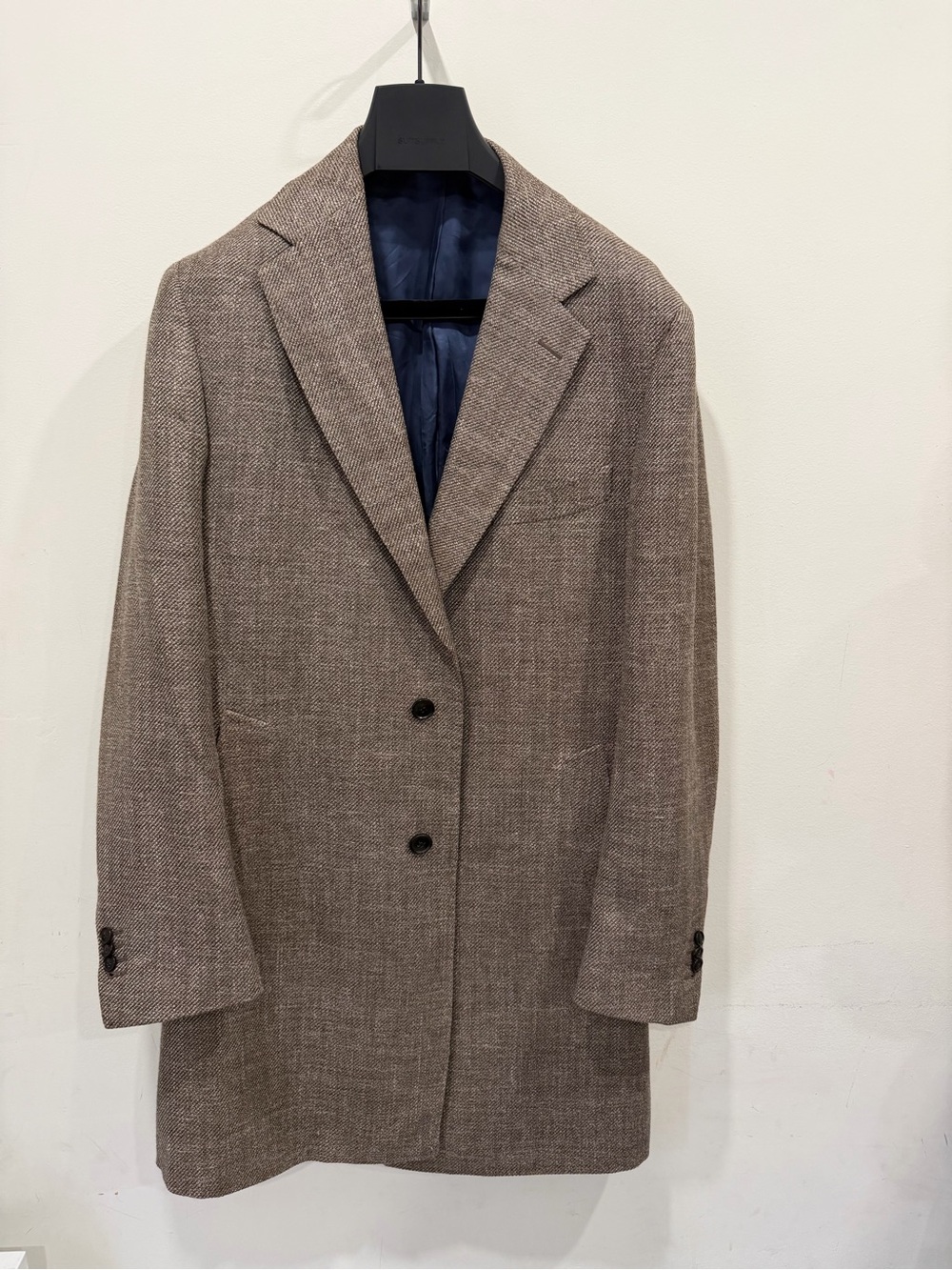 SuitSupply Vincenza Brown Herringbone Wool Silk Linen Overcoat 44R